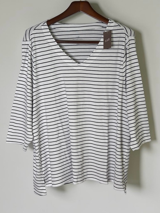 J. Jill Tops - NWT J Jill Pima Cotton 3/4 Sleeve V-Neck Striped Tee Top White Midnight Blue 4X